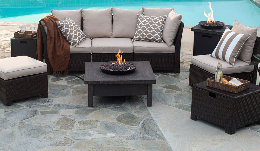 6 Easy Patio Updates Com Outdoor Wicker Sofa With Fire Pit By Pool