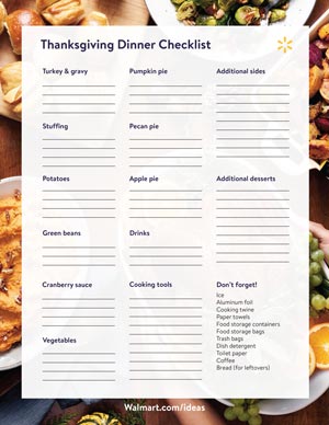 Thanksgiving meal checklist & easy timeline - Walmart.com